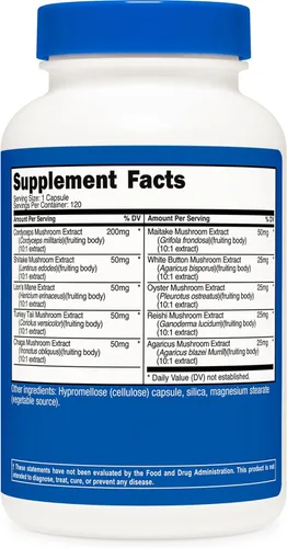 Miniatura 5 de Nutricost Suplemento complejo de hongos, 120 cápsulas, mezcla de 10 hongos (con Reishi, Maitake, Shiitake, melena de león y más), sin OMG y sin