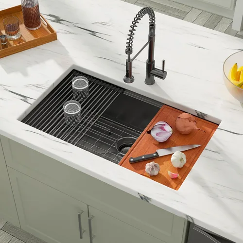 Miniatura 2 de Fregadero Dcolora de 30 Pulgadas para Instalación Bajo Encimera Negro de Acero Inoxidable Fregadero de Cocina Bajo Encimera Estación de Trabajo