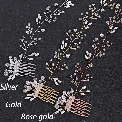 Miniatura 5 de Bride Crystal Hair Vine Diadema Peine de boda Pieza de fiesta de noche (dorado)