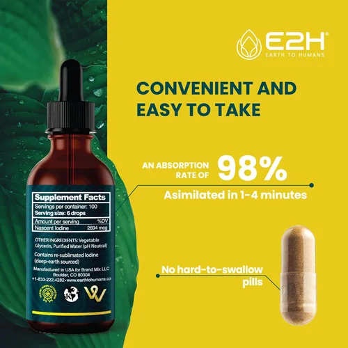 Miniatura 5 de E2H - Yodo líquido vegano - Soporte tiroideo y función cognitiva - Aumenta tu metabolismo y niveles de energía - Vegano - Sin OMG (2 botellas)