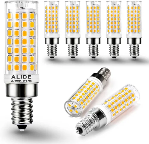 ALIDE Bombillas LED de repuesto E12 de 75 W para candelabros C7, 2700 K, blanco cálido, 800 lm, T6, 7.5 W, bombillas LED E12 para lámpara colgante