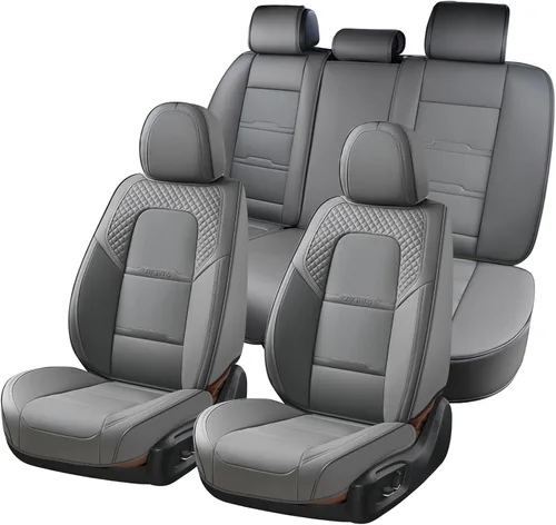 Miniatura 16 de Coverado Fundas para Asientos de Coche, Protector de Asiento con Soporte Lumbar y Reposacabezas Removible, Cojín de Asiento de Piel Transpirable