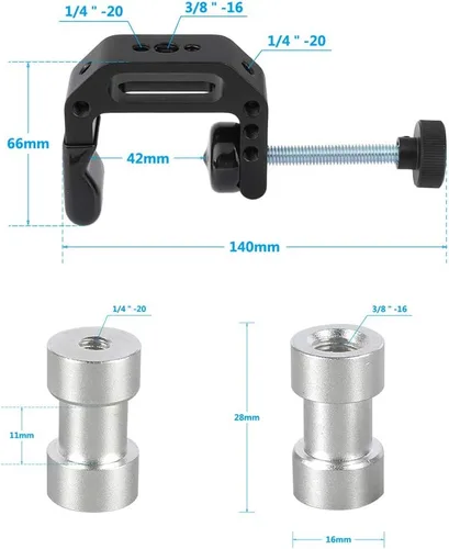 Miniatura 2 de CAMVATE Abrazadera en C robusta con puntos de montaje de tornillo de rosca macho y hembra de 1/4" y 3/8" (tipo universal) - 2474