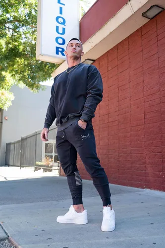 Miniatura 2 de YoungLA Sudadera de cuello redondo de gran tamaño para hombre, mezcla pesada cómoda Estilo cómodo activo 530