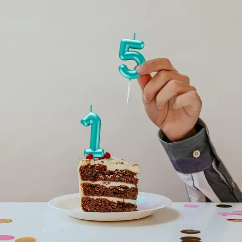 Miniatura 5 de Vela Azul Número 15 de Cumpleaños Velas 3D de Número para Pastel de Cumpleaños Decoración de Fiesta de Cumpleaños Suministros para Boda