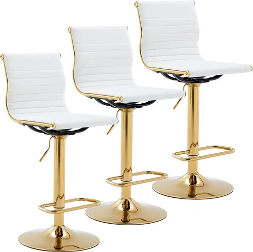 Miniatura 21 de LZAREAL Juego de 2 taburetes de bar de metal con altura ajustable, diseño moderno de piel sintética blanca sin brazos con base cromada para isla