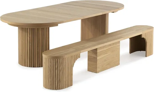 Miniatura 2 de Transformer Table - Juego de mesa de comedor redonda extensible de madera maciza con banco, juego de comedor redondo expandible, asientos 4-10