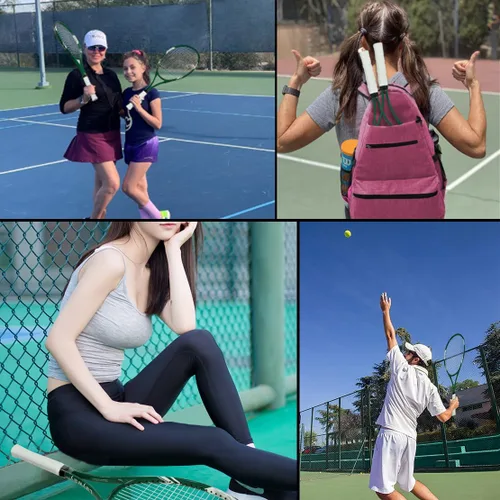 Miniatura 5 de Raquetas de tenis para 2 jugadores recreativas para principiantes, juego de raquetas adultas ligeras preencordadas de 27 pulgadas para mujeres