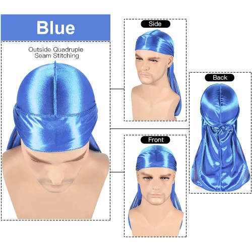 Miniatura 26 de Paquete de 3 piezas de durags sedosas para ondas de hombres, de regalo 1 gorra para marcar las ondas, talla única