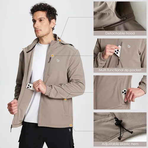 Miniatura 5 de BALEAF Chaqueta Softshell para hombre, con forro polar, resistente al viento, cálida, para invierno, con aislamiento y capucha extraíble