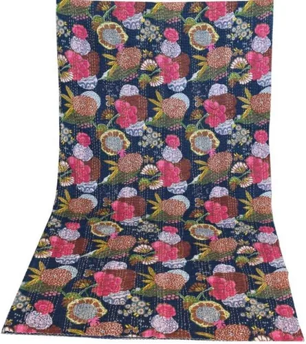 Miniatura 38 de Sophia-Art Colcha reversible de frutas indias para cama individual/king con patrón Gudri de algodón puro estilo Kantha, colcha decorativa con Rosa