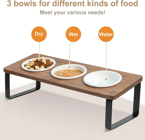Miniatura 4 de Sunhoo Tazones Elevados para Comida y Agua de Gatos, Platos Inclinados Elevados para Gatitos, Juego de 3 Platos de Cerámica para Gatos