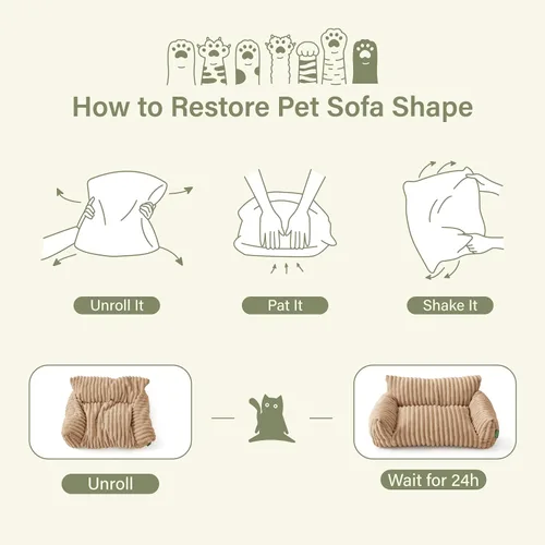Miniatura 6 de Lindo sofá cama para mascotas, sofá de apoyo para gatos de interior, sofá cama pequeño para perros pequeños, beige, 24 pulgadas