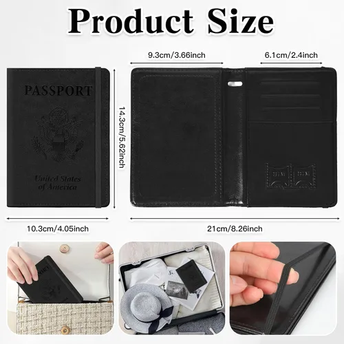 Miniatura 3 de Soporte para pasaporte para viajes, funda de pasaporte con bloqueo RFID con soporte para bolígrafo, funda de cuero para pasaporte, accesorios