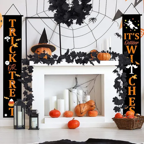 Miniatura 6 de RECUTMS Decoración de Otoño Guirnalda Negra, Guirnalda de Decoraciones Negras para Halloween, Hojas de Arce Colgantes para Pared en Otoño, 2