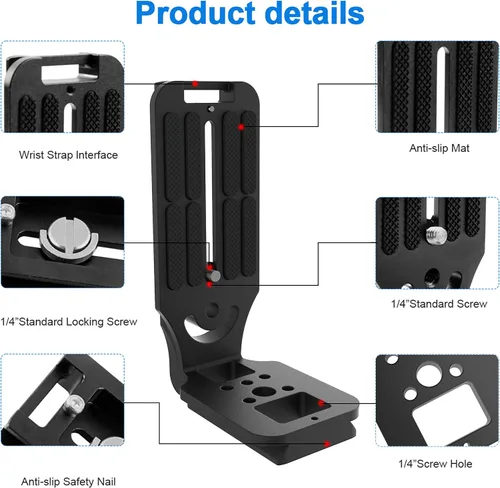 Miniatura 7 de (Real Single One) Cámara DSLR Soporte L Placa de liberación rápida Vertical Horizontal Trípode de conmutación Compatible con Canon Nikon Sony DJI