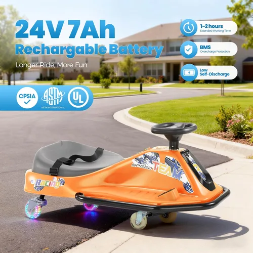 Miniatura 6 de 24V Go Kart eléctrico de deriva para niños de 3 años en adelante, karts de deriva con función de andar encima, ruedas brillantes mejoradas, coche