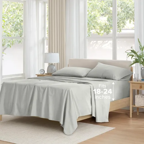 Miniatura 39 de Comfort Spaces Sábanas 100% algodón tamaño individual, transpirables, naturalmente frescas, sábanas de algodón suave con bolsillo elástico de 14