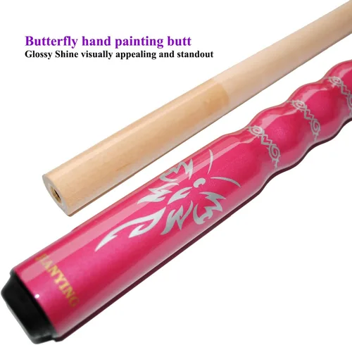 Miniatura 4 de Palo de billar de 58", kit de tacos de billar ergonómicos de madera dura de arce de 2 piezas de 13 mm, 19/20/21 onzas Rosa