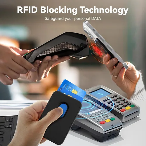 Miniatura 7 de Tarjetero magnético más fuerte de piel RFID para iPhone 16 Series, accesorios Mag-Safe para iPhone 17/16/15/14/13/12 y Pro/Promax, negro