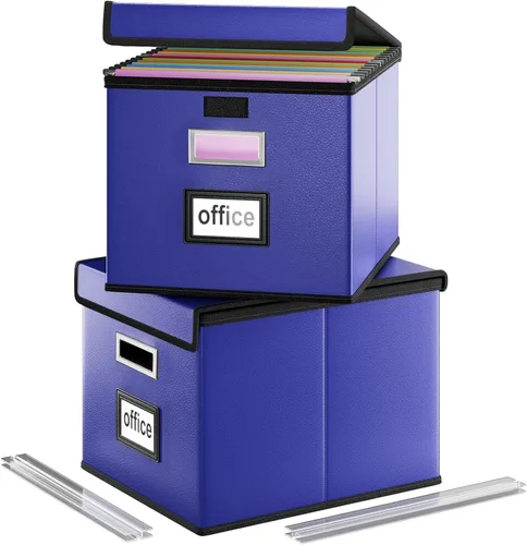 Miniatura 63 de Caja Organizadora de Archivos con Tapa, Caja Organizadora Plegable de Cuero Sintético para Carpetas Colgantes con Rieles de Plástico, Cajas (cuero)