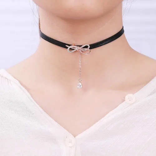 Miniatura 4 de LVEN - Gargantilla negra para mujer, collar de tono doradoplateado con elegante dije