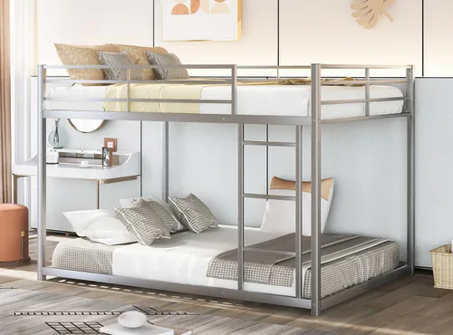 Miniatura 7 de Litera de tamaño matrimonial sobre tamaño matrimonial con escalera, litera de metal de tamaño matrimonial con barandilla de seguridad para niños
