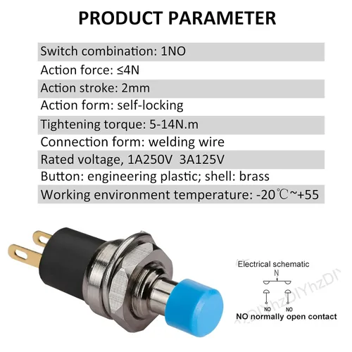 Miniatura 2 de 5 piezas de interruptor de botón de presión de tipo de cierre automático SPST Dash ON/Off azul AC 250V/3A