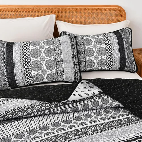 Miniatura 4 de WONGS BEDDING Juego de Edredón Boho Tamaño Full, Juego de Edredones Bohemios Grises de 3 Piezas, Juego de Ropa de Cama Cubrecama de Microfibra