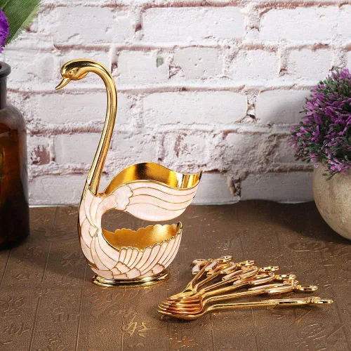 Miniatura 9 de Soporte de base de cisne con cena café Postre cuchara Set europeo elegante cisne postre cuchara titular vajilla decorativa ()