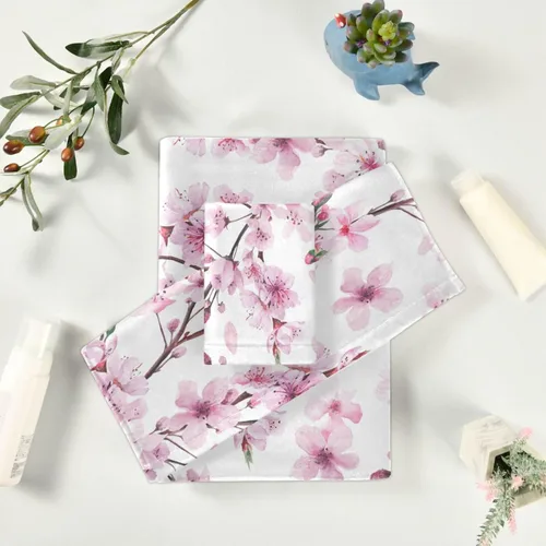 Miniatura 6 de Pfrewn Juego de 3 toallas de baño con diseño de flores de cerezo con flores de cerezo, toallas de baño suaves y absorbentes, toallas de mano