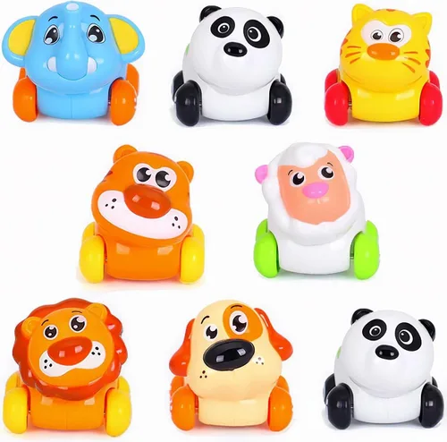 Liberty Imports Juego de 8 piezas de animales de dibujos animados de juguete de fricción para bebés y niños pequeños | Lindos mini vehículos de