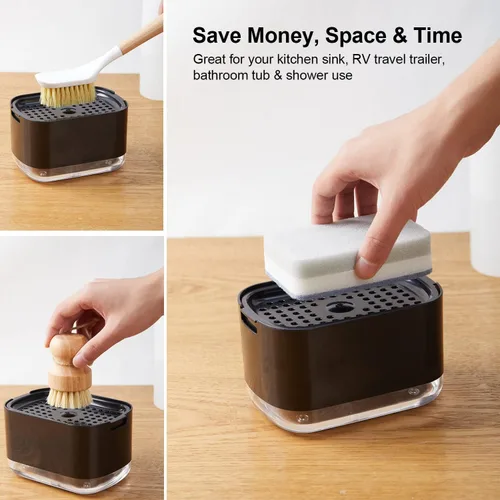 Miniatura 5 de Dispensador de jabón para platos de 10 onzas para fregadero de cocina con soporte de esponja, dispensador de jabón de cocina de calidad premium