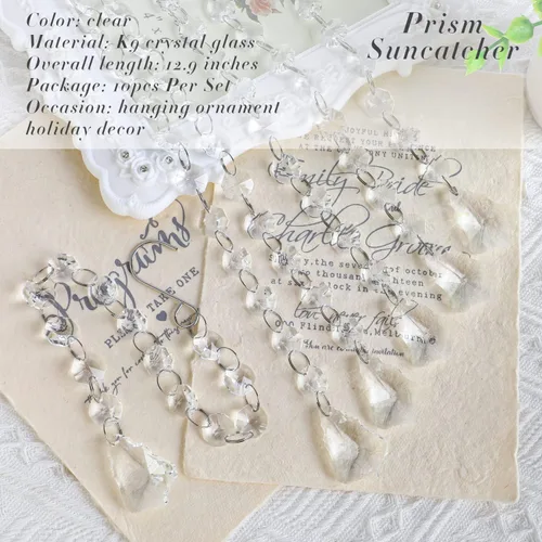 Miniatura 5 de KANPURA Guirnalda de cristal de 1 pie, lámpara colgante de cristal de hoja de arce con cadena octagonal transparente de 0.555 pulgadas para Navidad