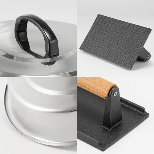 Miniatura 7 de BBQ Accessories - Cubierta redonda de acero inoxidable de 12 pulgadas, cúpula de fusión de queso, kit de prensa rectangular de hierro fundido