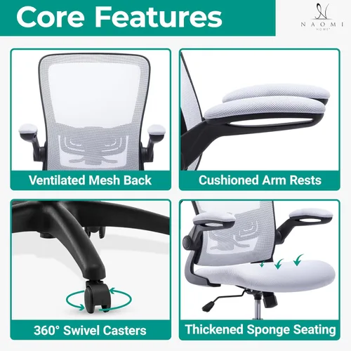 Miniatura 8 de Naomi Home Serena Silla ergonómica de malla de redacción, ajustable, malla transpirable, soporte lumbar, ergonómica y ajustable en altura ajustable