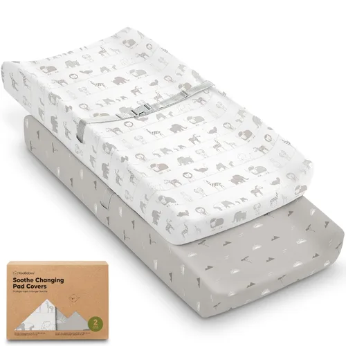 Miniatura 44 de Paquete de 2 fundas orgánicas para cambiador para niña, niño, neutro - 100% algodón, funda para almohadilla de mesa cambiadora, sábanas suaves