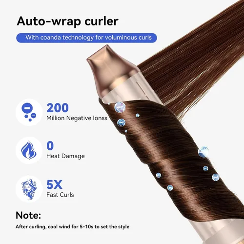Miniatura 3 de Cepillo secador de pelo 6 en 1, secador de pelo de alta velocidad de 110,000 rpm, secado rápido, moldeador de aire mejorado con rizadores