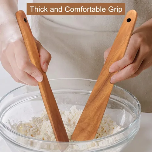 Miniatura 3 de Espátula Plana de Madera para Utensilios de Cocina Spurtle Herramienta de Cocina Volteador Raspador de Madera de Teca Espátulas Utensilio de Cocina