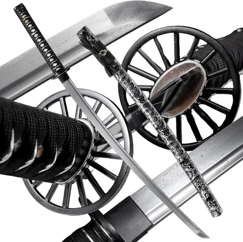 Miniatura 11 de Katana，Hand-Forged Katana Sword，Razor-Sharp 1095 & T10 Damascus Steel Blade, Full-Tang Structure for Martial Arts Practice, Collector's Display