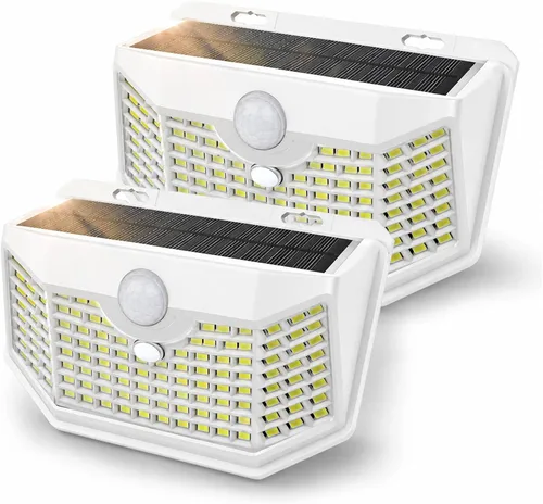Miniatura 24 de HMCITY 120 luces LED solares para exteriores con sensor de movimiento y 3 modos de iluminación, IP65 impermeables, luces solares de pared anchas