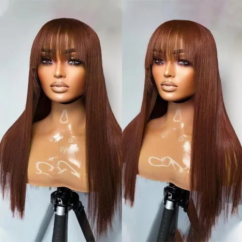Miniatura 9 de #1B/27 Pelucas de cabello humano ondulado suelto con flequillo HD transparente encaje frontal pelucas de cabello humano natural Stright densidad