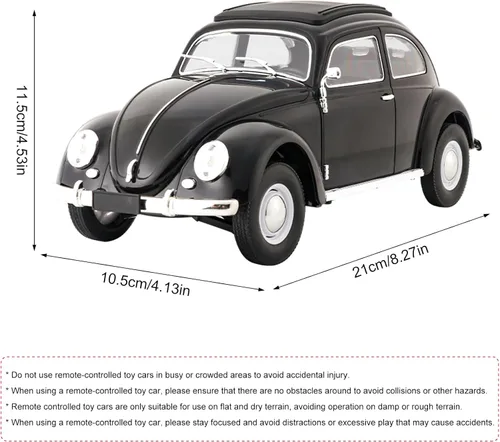 Miniatura 9 de Auto a control remoto, escala 1:16, modelo de escarabajo clásico, auto de juguetes para adultos, 2.4 GHz 4 canales RC con tracción trasera con luces