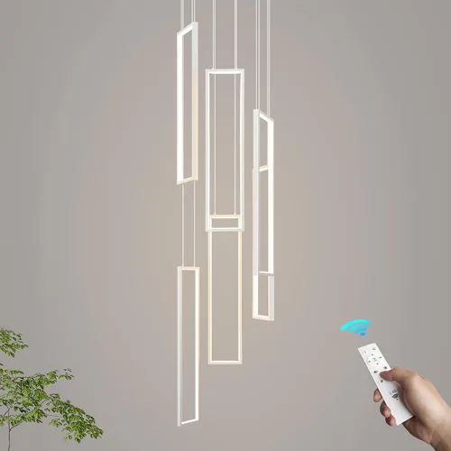 Miniatura 22 de Lámpara Colgante Moderna de Altura Ajustable Luminaria Negra 252W LED Luces Colgantes 12 Anillos Candelabro Rectangular Escalera Candelabro Grande