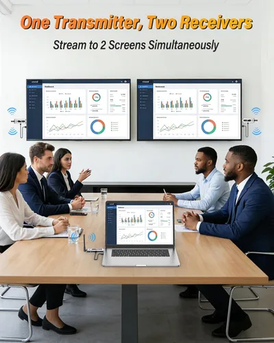 Miniatura 2 de Transmisor HDMI inalámbrico y 2 receptores con pantalla LCD, decodificación 4K salida de 2K a 60Hz, rango de 492 pies/150 M, Plug & Play, extensor