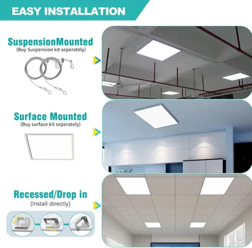 Miniatura 5 de Paquete de 6 luces LED de panel plano de 2 x 2 – 3000 K/4000 K/5000 K seleccionables, TRIAC regulable 40 W 5000 LM, 120 V empotrables luces de techo