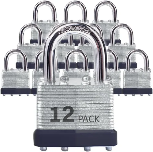 Candados de acero laminado con llave similar con grillete normal para cobertizos, cercas y casilleros (paquete de 12)