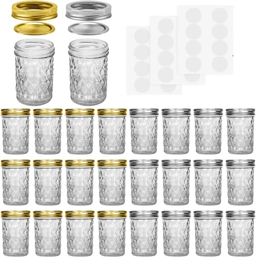 Miniatura 8 de SPANLA Tarros de masón, paquete de 24 tarros de conservas con tapas regulares, ideales para mermelada, gelatina, miel, recuerdos de boda, regalos