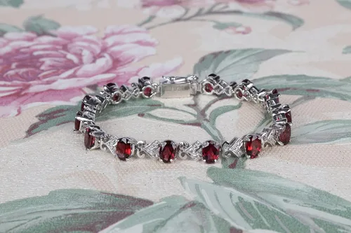 Miniatura 4 de GEMHUB Pulsera de piedras preciosas de granate rojo de 0.71 oz de forma ovalada de plata de ley de 7 pulgadas con cierre de seguridad, Piedra