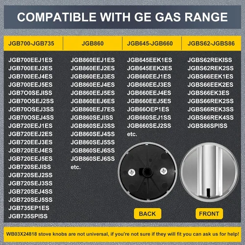 Miniatura 2 de WB03X24818 - Pomo de estufa de gas para estufa G-E - Perillas de estufa de acero inoxidable G-E para JGB645EEK1ES JGB660EEJ1ES JGB700EEJ1ES